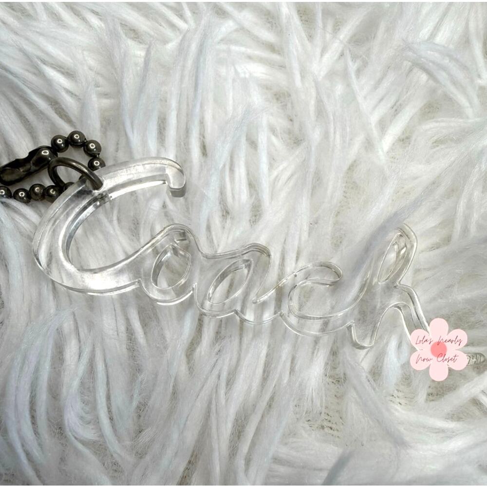 3” COACH Poppy Clear Script Fob Bag Charm Hang tag Hangtag